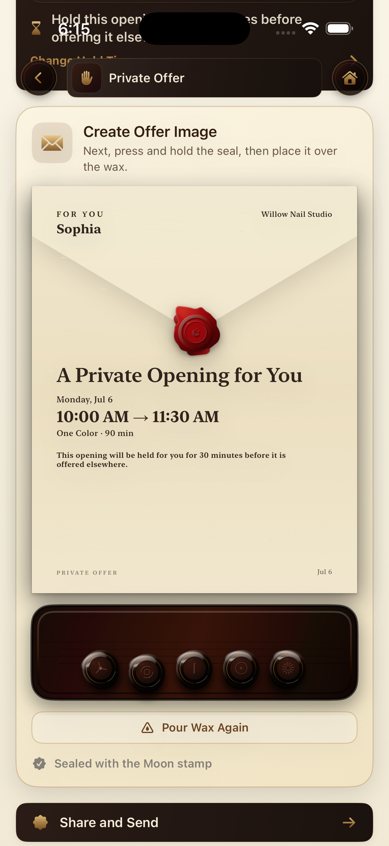 TwelveOath screenshot showing private offer and wax seal invitation