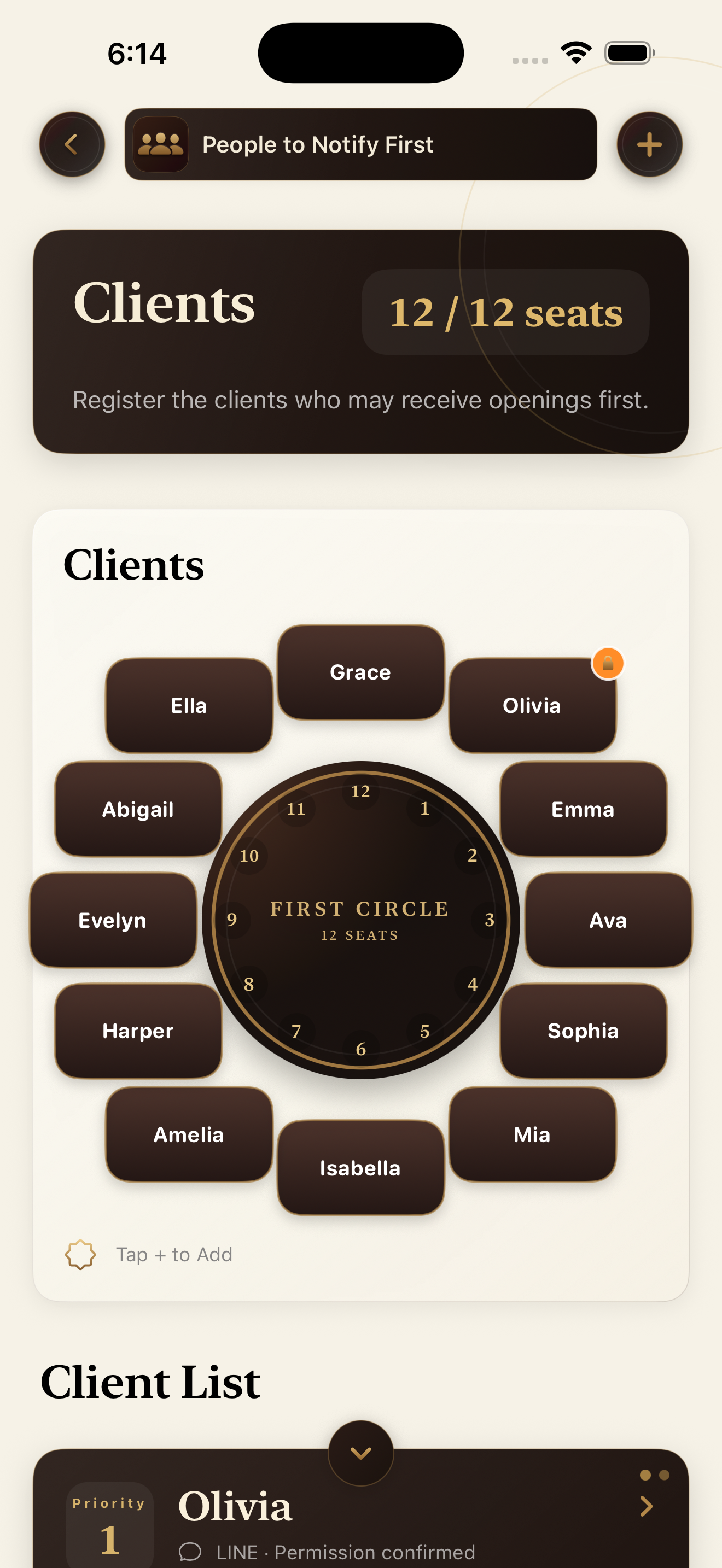 TwelveOath screenshot showing First Circle clients