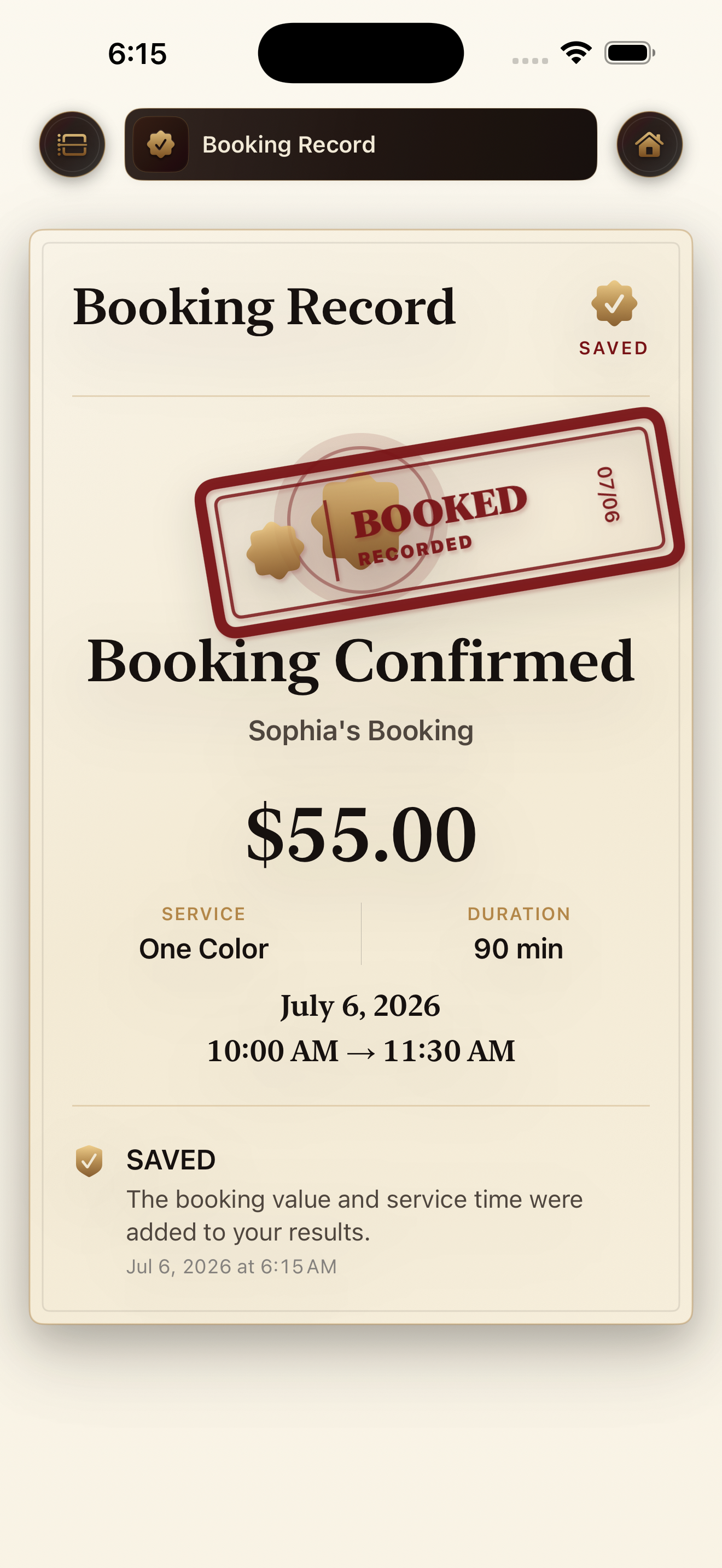 TwelveOath screenshot showing recovered booking record